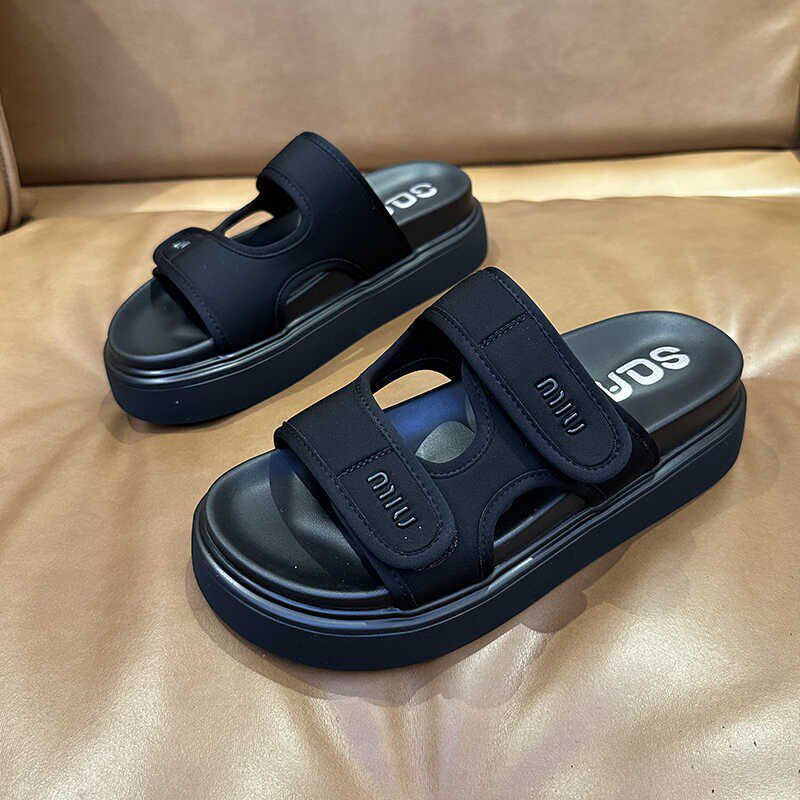 拖鞋女外穿夏高级感轻便不累脚百搭魔术贴厚底增高休闲沙滩鞋凉拖