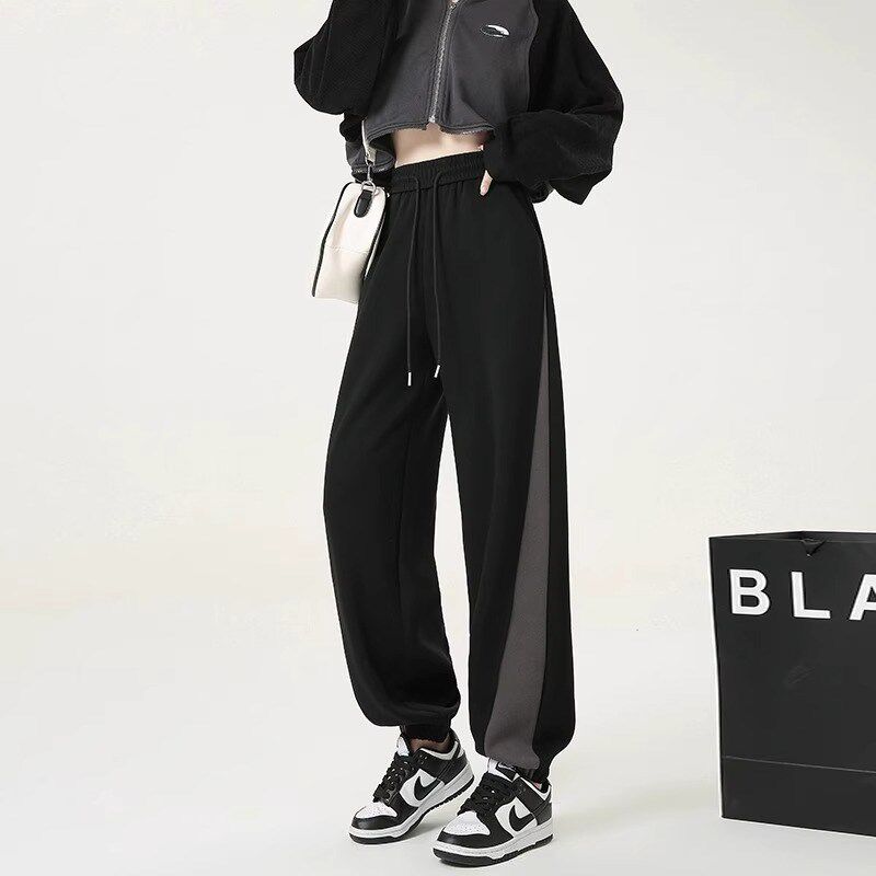 大码束脚运动裤女胖mm2023新款高腰秋冬加绒黑色休闲百搭灯笼卫裤