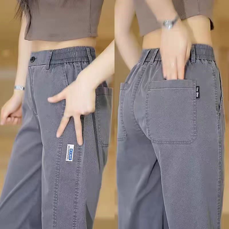 工装裤子男款宽松直筒松紧腰长裤夏季冰丝薄款休闲裤男耐磨工作裤