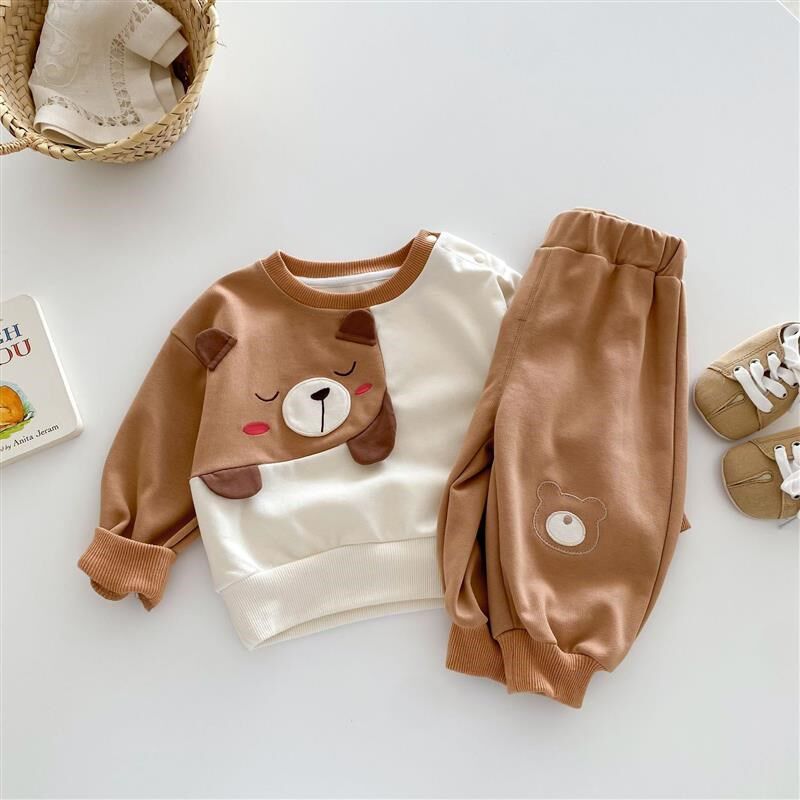 亲肤儿童超萌套装0-5岁春季韩国童装男童可爱卫衣女童卫裤两件套