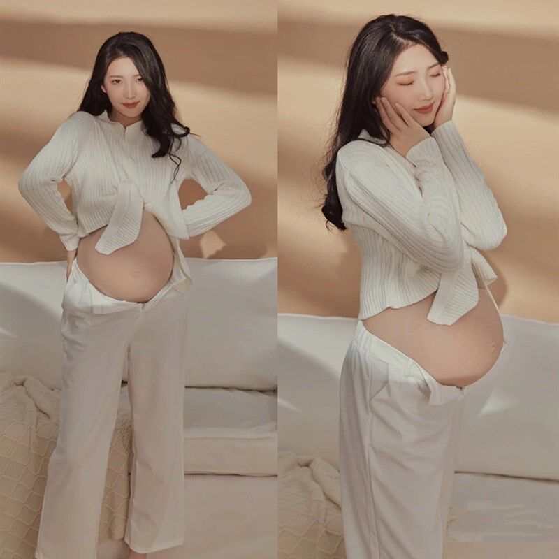 新款孕妇照服装小清新白色针织上衣影楼写真大肚艺术照摄影拍照衣
