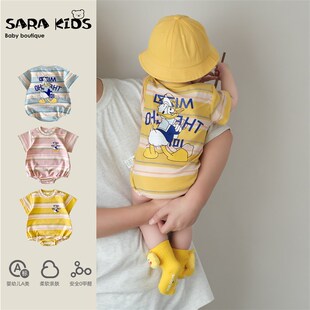 小月龄多巴胺穿搭夏季衣服男宝宝短袖连体衣夏装婴幼儿包屁哈衣夏