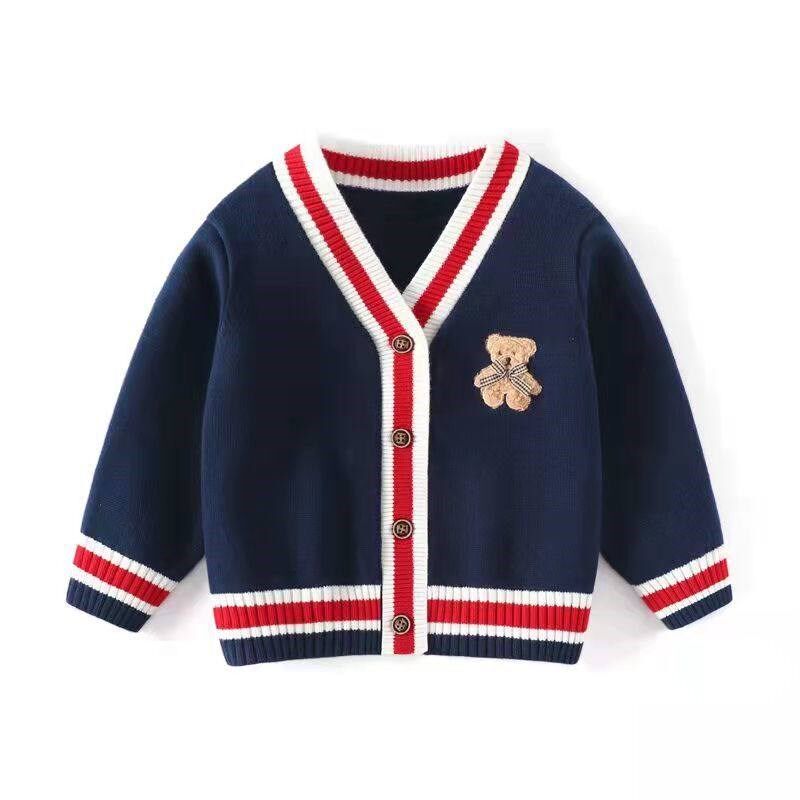 男女宝宝新款春季薄款开衫2023针织毛衣简约儿童纯色V领学院风童