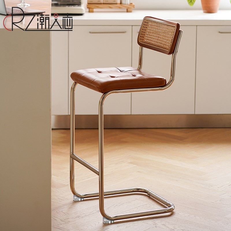 北欧复古瓦西里吧椅家用吧台凳现代简约吧台椅轻奢不锈钢高脚椅子