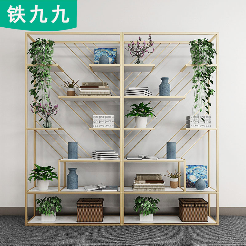 铁艺隔断落地置物架办公室玄关装饰屏风化妆品轻奢网红北欧展货柜