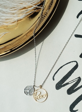 韩国进口和平标志微镶圆牌锁骨链
