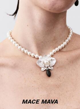 MACE MAVA 珀兰蝴蝶兰贝珠珍珠锁骨项链胡桃木女款高级原创锁骨链