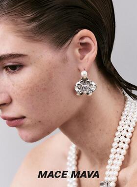 MACE MAVA 珀兰蝴蝶兰耳钉贝珠珍珠镶锆石女款高级感原创法式耳环