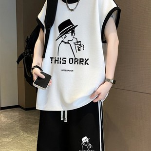 运动背心初中学生大童男装 青少年套装 薄款 t恤夏季 一套搭配 男无袖