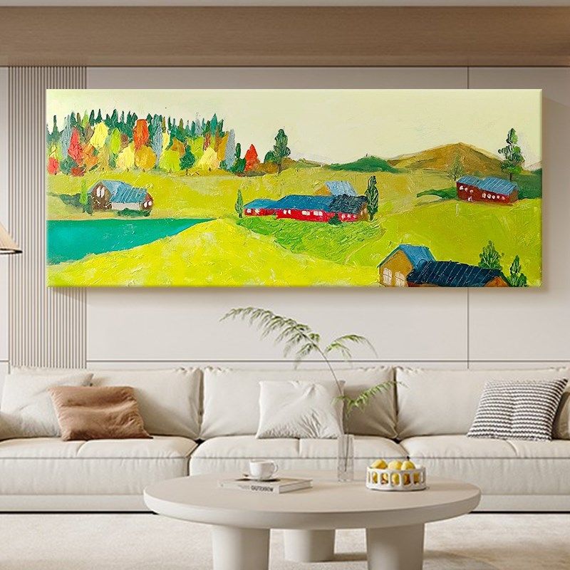 奶油风抽象彩色风景手绘油画客厅沙发背景墙大幅装饰画多巴胺挂画