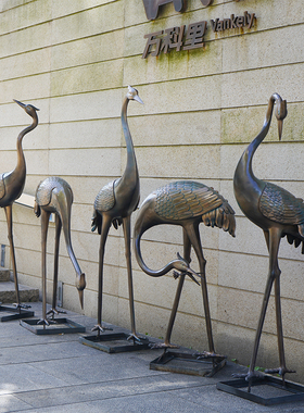 户外仙鹤雕塑大型水池玻璃钢模型室外仿铜园林装饰丹顶鹤景观摆件