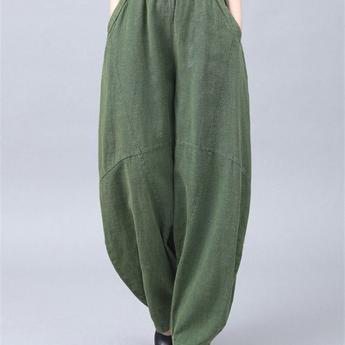 拿起泄漏折扣苎麻油炸颜色苦恼宽松灯笼裤妇女的夏季新冥想宽松棉