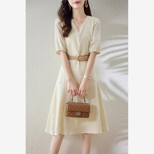 轻奢连衣裙2025夏季新款气质收腰显瘦高级感韩版爆款裙子女