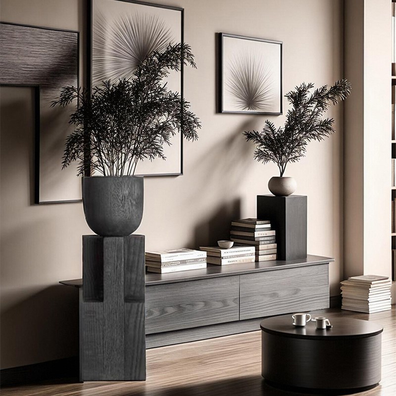 侘寂风实木大花瓶客厅电视柜旁边花盆大型落地摆件沙发旁木质花架