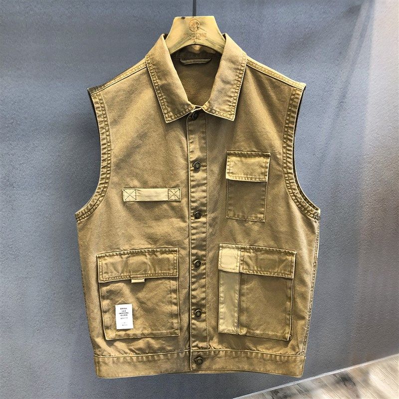 户外通勤高端复古水洗纯棉工装马甲男士春秋高街坎肩外套男装背心,男装,常规马甲,淘宝优惠券,粉丝福利购,淘宝优惠卷