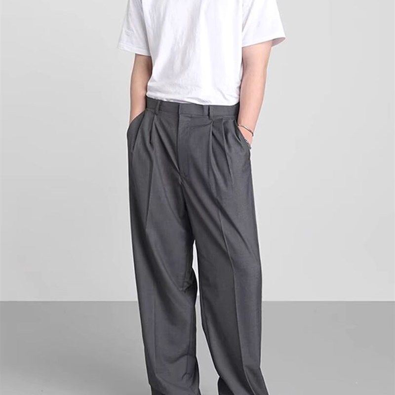 美式暗扣设计感阔腿西裤男宽松直筒长裤免烫垂感休闲西服西装裤潮