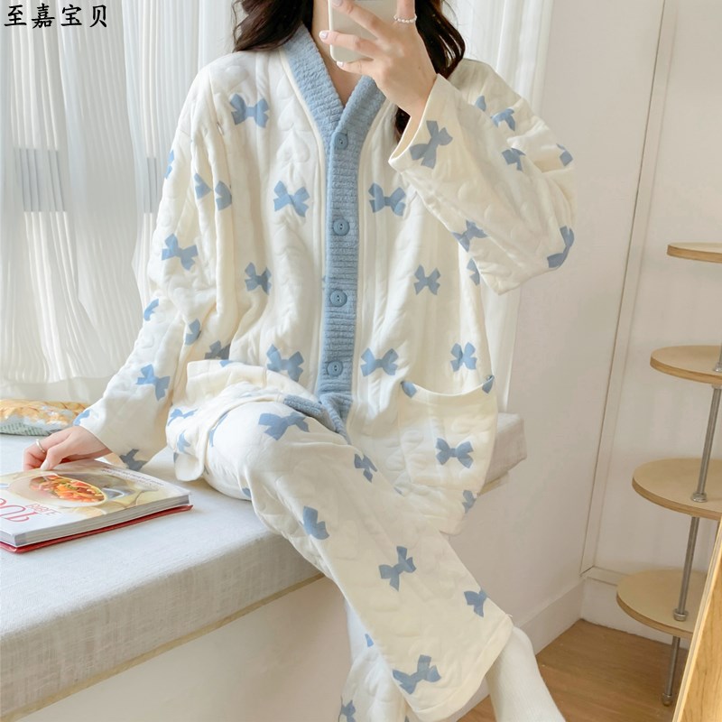 空气棉月子服秋冬10月份11产后哺乳孕妇睡衣喂奶拉链款待产怀孕期