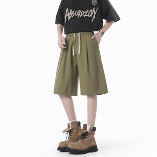 夏季 沙滩运动裤 五分裤 宽松直筒港风冰丝裤 男空调裤 当潮马休闲短裤