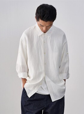 石见山男装半袖衬衣2025新款白色汉麻料夏季男款夏日短袖衬衫男士