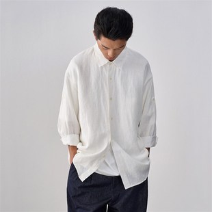 白色汉麻料夏季 男款 夏日短袖 石见山男装 男士 衬衣2025新款 衬衫 半袖