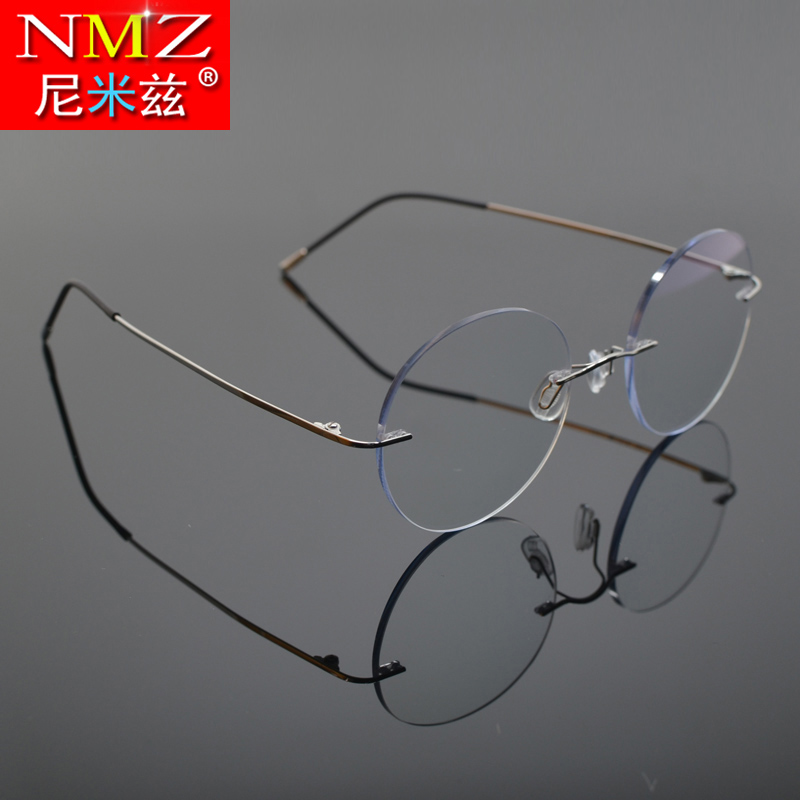 复古无框眼镜男防蓝光超轻圆形纯钛近视镜架手机护眼镀膜平光镜女