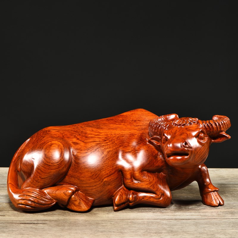 花梨木雕刻水牛摆件实木红木生肖卧牛家居客厅办公装饰送礼工艺品