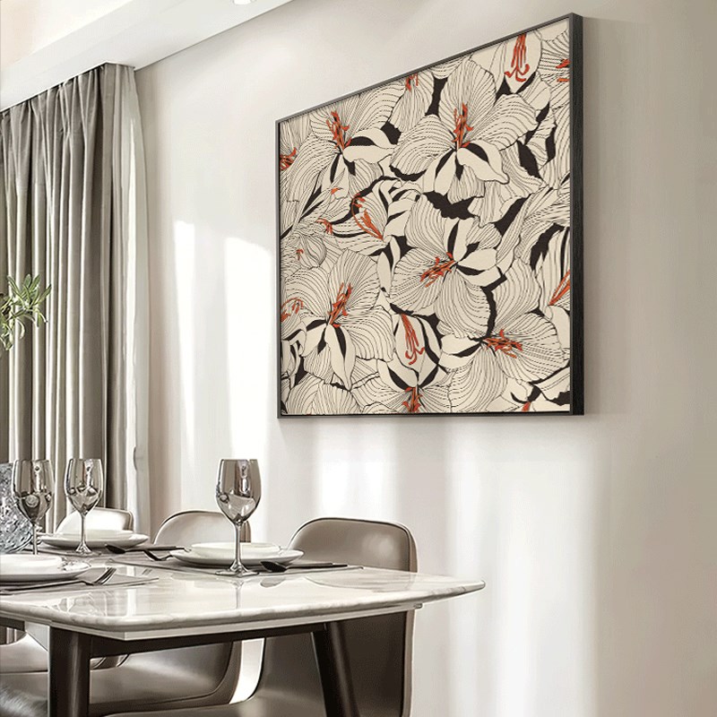 现代复古风抽象简约花朵客厅玄关装饰画沙发背景墙壁方型餐厅挂画