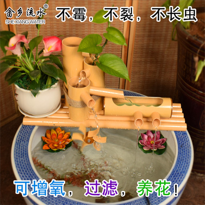PVC仿竹子流水摆件 喷泉鱼缸盆砵石槽循环增氧过滤水车竹筒流水器