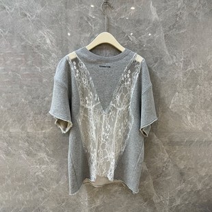 T恤女上衣 圆领宽松百搭镂空蕾丝拼接设计感短袖 2025春夏新款 时尚