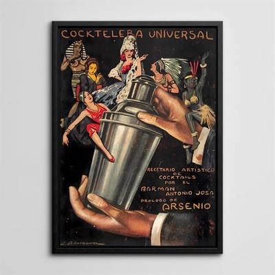 装饰画有框画挂画墙壁复古怀旧美式酒吧咖啡馆调酒雪克杯吧台美式