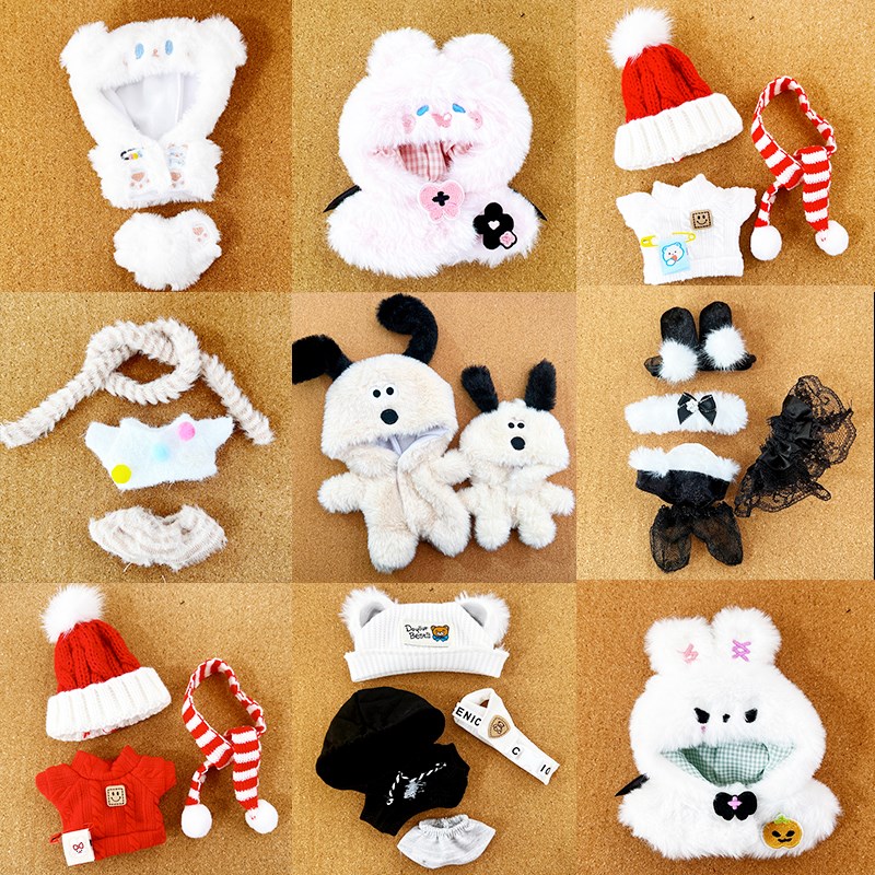 现货10cm娃衣可爱冬季新年毛衣围巾连体衣玩偶棉花娃娃换装配饰