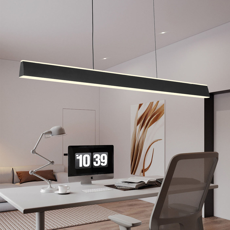 简约铝材长条一字形办公室吊灯经理室员工位会议室写字楼展厅前台