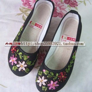 民族风女鞋 足下有福绣花鞋 单鞋 牛筋底布鞋 坡跟鞋