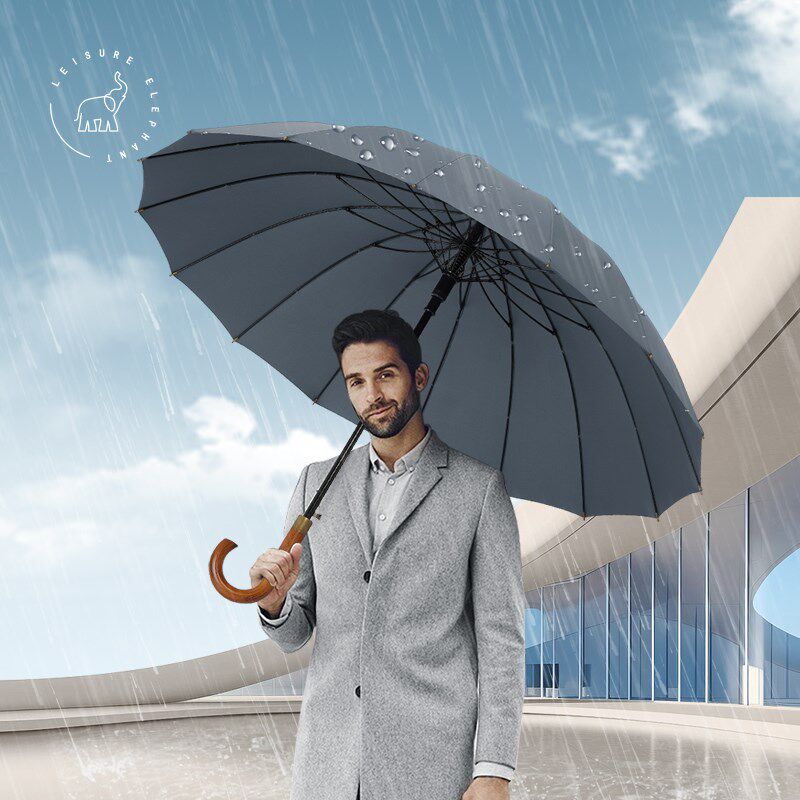 英伦绅士高档16骨超大伞面商务防风弯柄伞男女士自动双人长柄雨伞