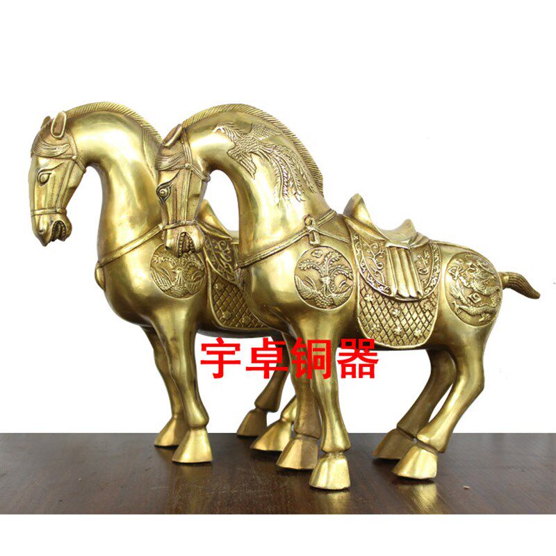 宇卓铜器 纯铜马 龙凤马 一对 马到成功 铜唐马对马 家居摆饰
