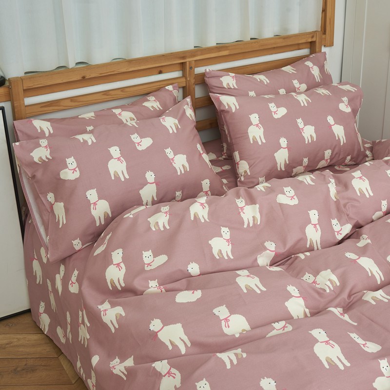 卡通小羊驼全棉斜纹床单被套枕套学生宿舍单人被罩1.8/2m双人床单