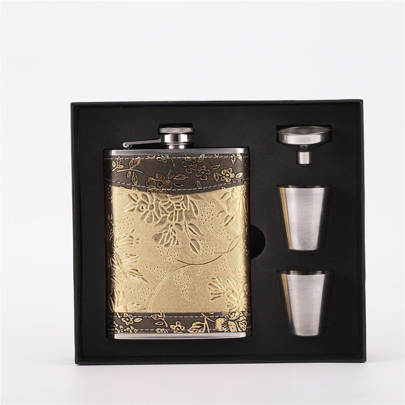 个性贴皮扁酒壶轻奢不锈钢小酒壶随身酒具户外酒壶便携白酒瓶