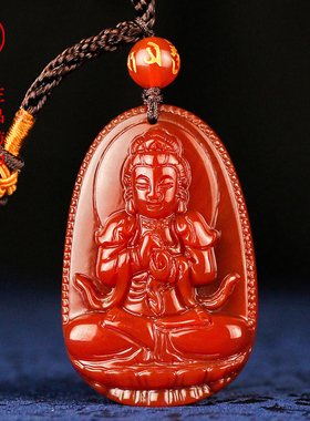 天然红玉髓十二生肖守护佛项链吊坠风水本命佛守护神一生守护挂件
