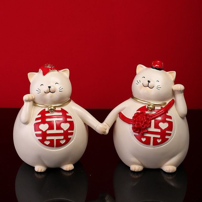 现代简约大喜招财猫摆件家居饰品结婚生日礼物送闺蜜新人情侣礼品