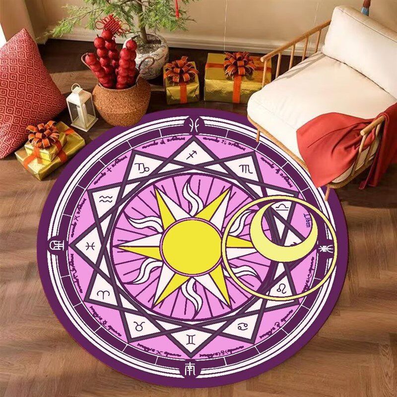 卡通美少女圆形地毯电脑转椅垫家用卧室儿童爬行垫书房学习椅地垫