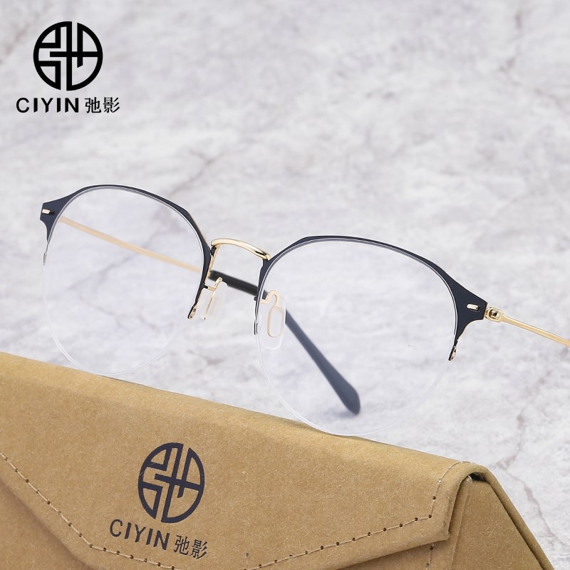 复古手造眼镜框男配近视度数眼镜架半框女圆脸时尚金属超轻潮流