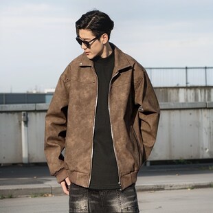 秋季高级感美式pu短款皮衣飞行夹克男生美拉德复古做旧男女短外套