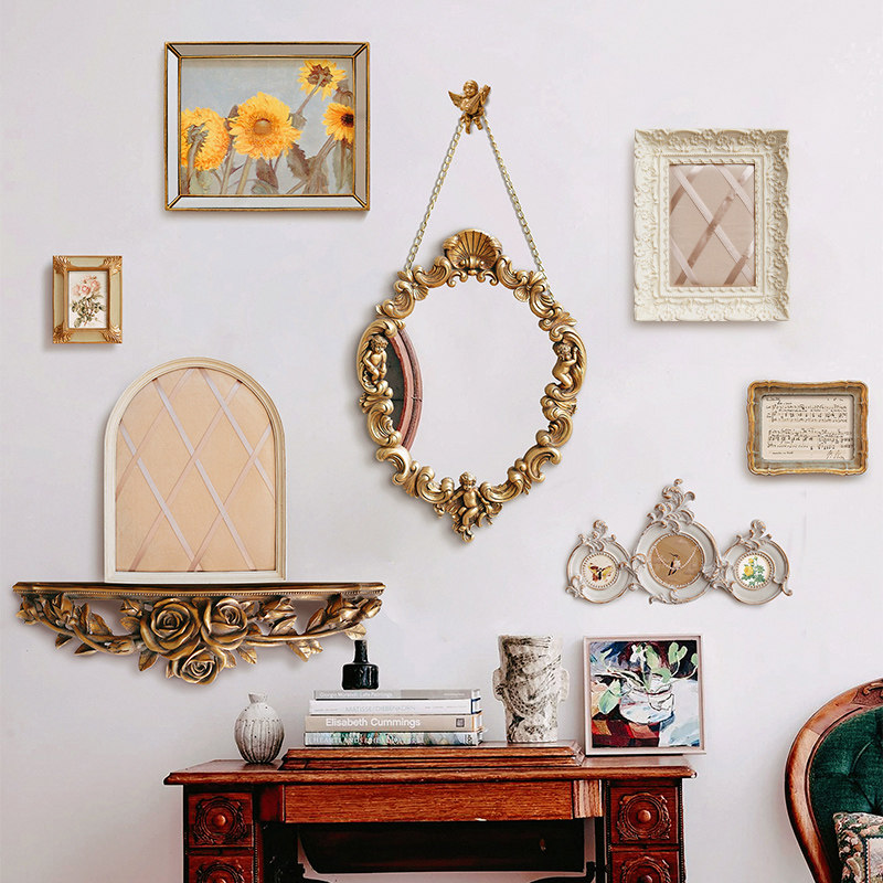 法式复古组合装饰画镜子美式轻奢背景墙墙面壁画欧式小众壁挂挂画