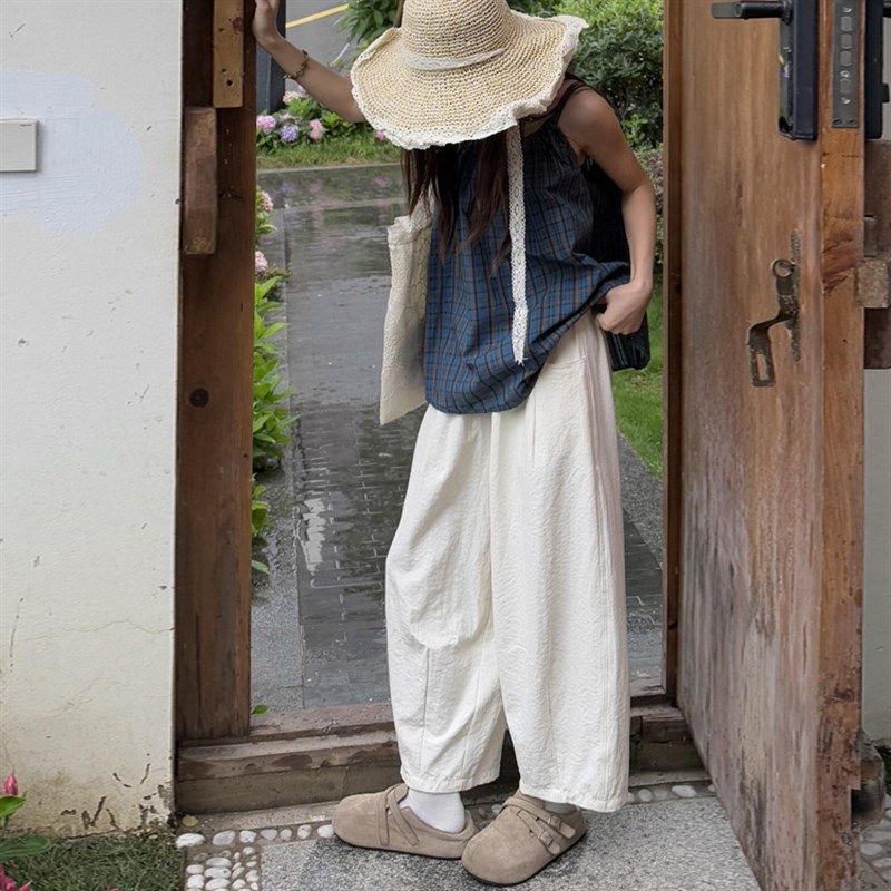 小个子垂感九分休闲裤女大码夏季薄款胖妹妹mm宽松显瘦阔腿萝卜裤