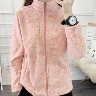 摇粒绒外套女抓绒衣秋冬跑步加厚开衫颗粒新款印花高端冲锋衣内胆