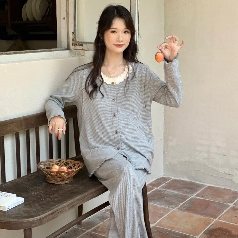 月子服春秋款免i穿内衣哺乳带胸垫睡衣产后纯棉喂奶孕妇产妇待产