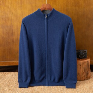 加厚双面可穿毛衣男士半高领拉链外套100%纯山羊绒开衫商务针织衫