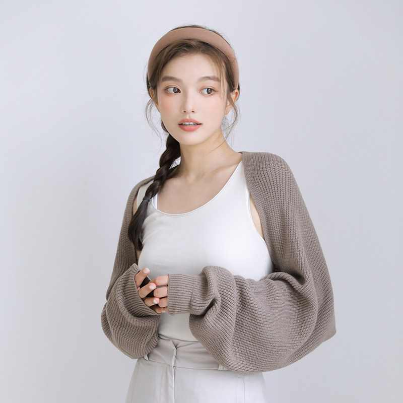 秋冬季外搭披肩女短款上衣纯色针织搭配时尚吊带很仙的袖子小坎肩