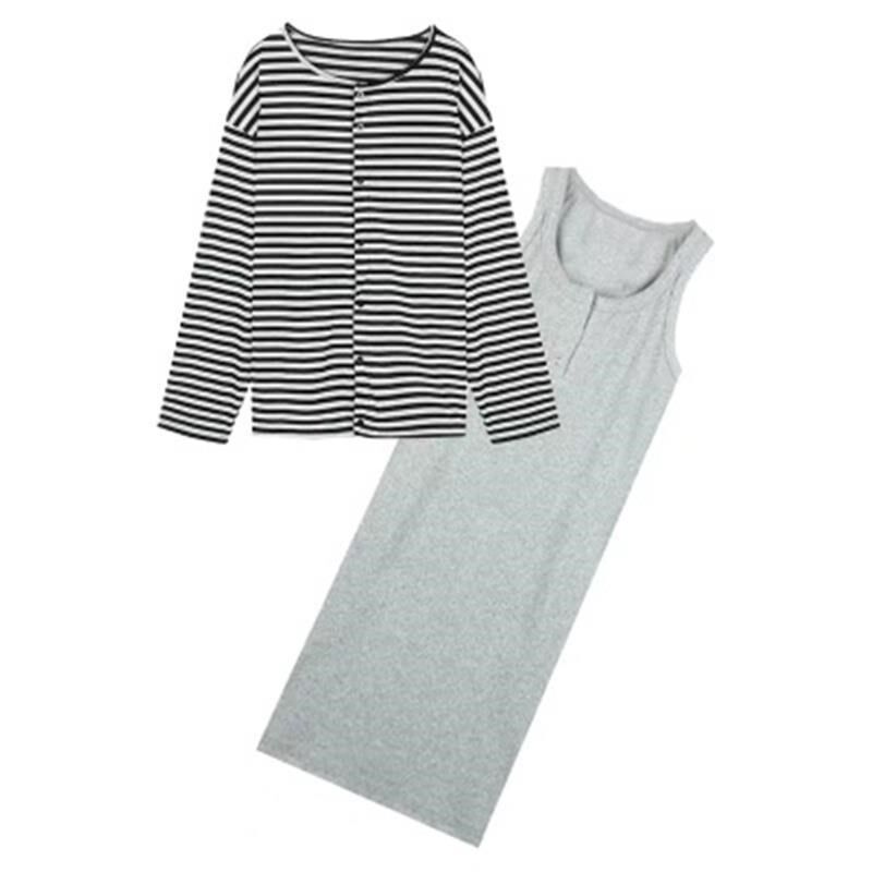 哺乳衣春秋外出两件套装长袖显瘦喂奶衣服产后母乳期背心裙子上衣