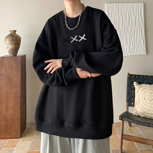 特大码300斤几何印花圆领卫衣男女秋冬季重磅纯棉长袖T恤打底衫潮